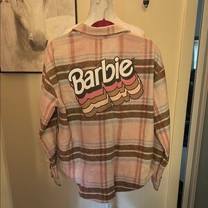 Mad Engine Barbie brand Pink, Light Blue and Tan Plaid Shirt